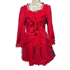 Candy Rain Red Large Mini Ruffle Lined Dress Crossplay Whimsical Fairy Vampire